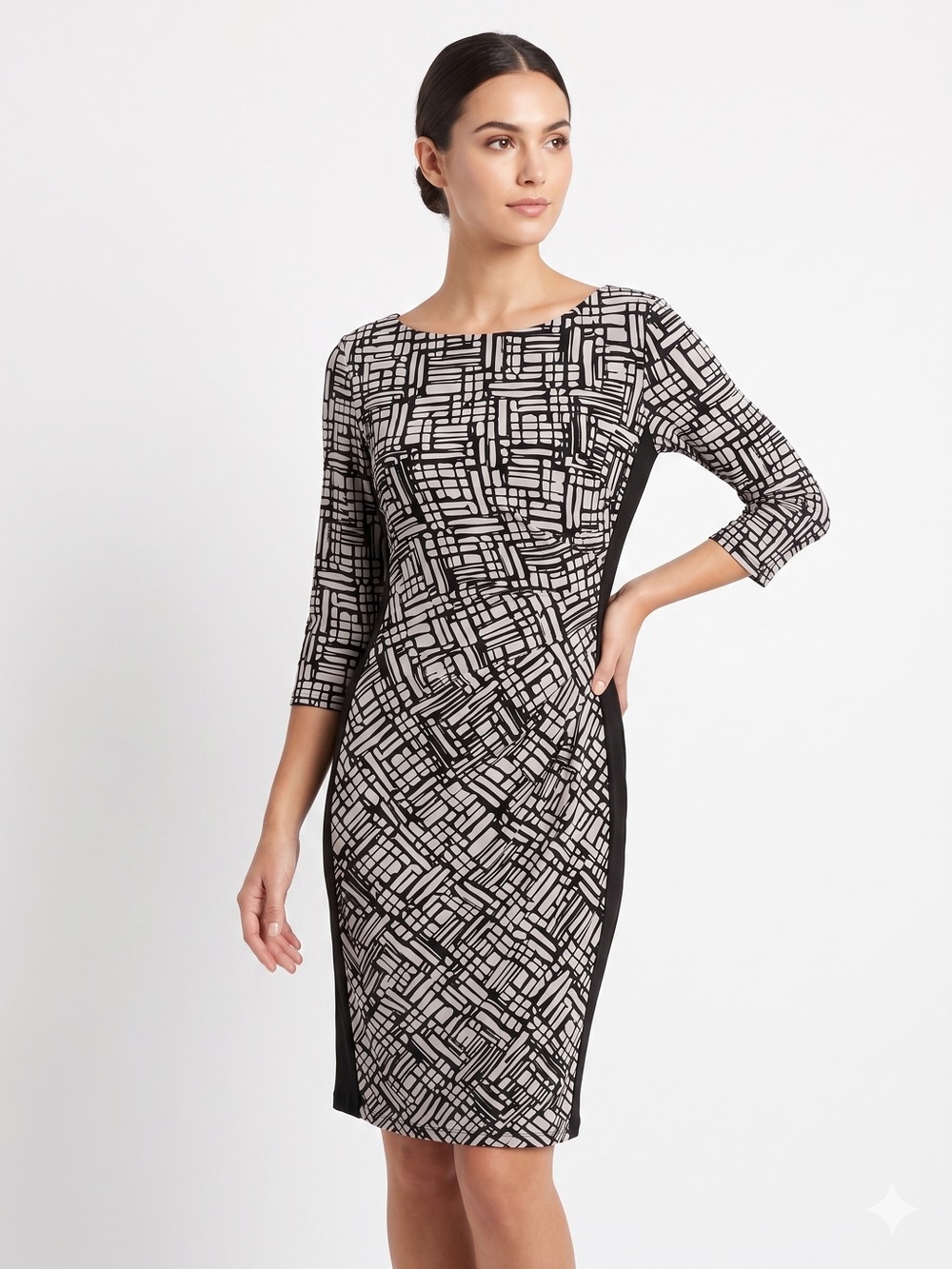 Ralph Lauren Black & Cream Geometric Sheath Dress